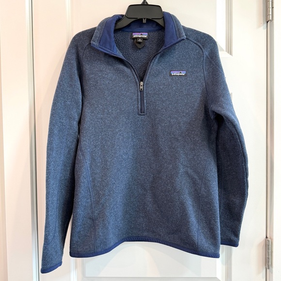 Patagonia Women's Pullover Sweater 1/4 Zip Fleece Lined Blue Poly Knit sz M - Picture 2 of 11